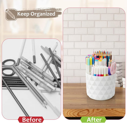 Desk Organizer, 360-Degree Rotating Pencil Pen Holders For Desk, Diamond Pattern Pen Organizer With 5 Compartments, Cute Desk Accessories Decor For Office, School,Home,Art Supply (Pink)