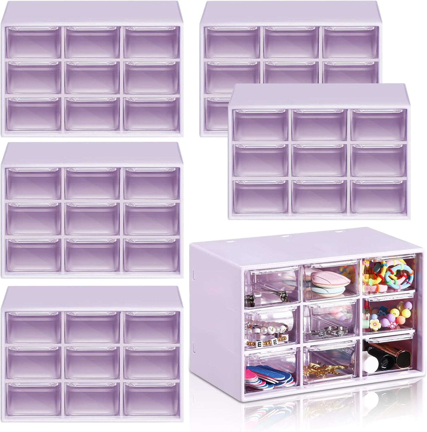 Amyhill 6 Pcs Mini Drawer Organizer Small Organizer with 9 Drawers Plastic Desktop Craft Storage Box for Office Home Room Jewelry Cosmetics Collection(White)