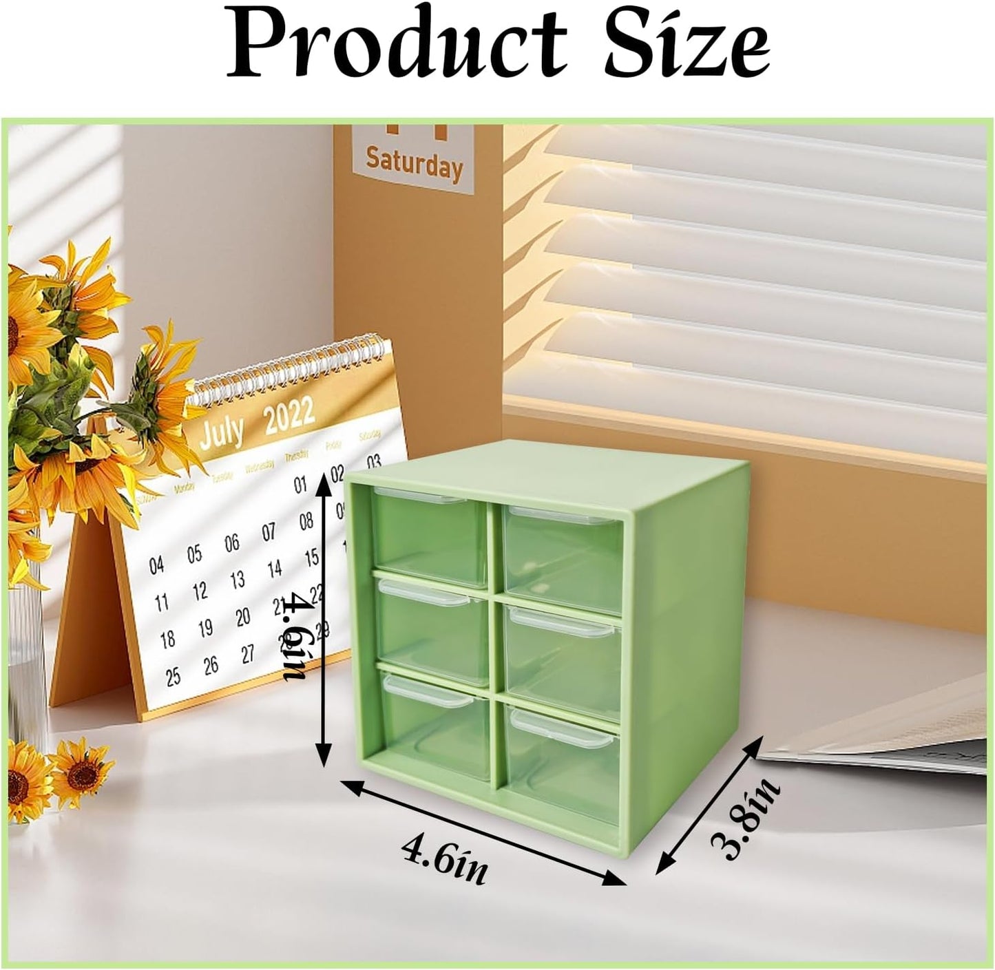 Small Drawer Organizer for Desk, 4.7" x 4.7" x 3.8" Small Desktop Organizer with 6 Drawers, Plastic Storage Box for Office, Classroom, Craft and Home Organization