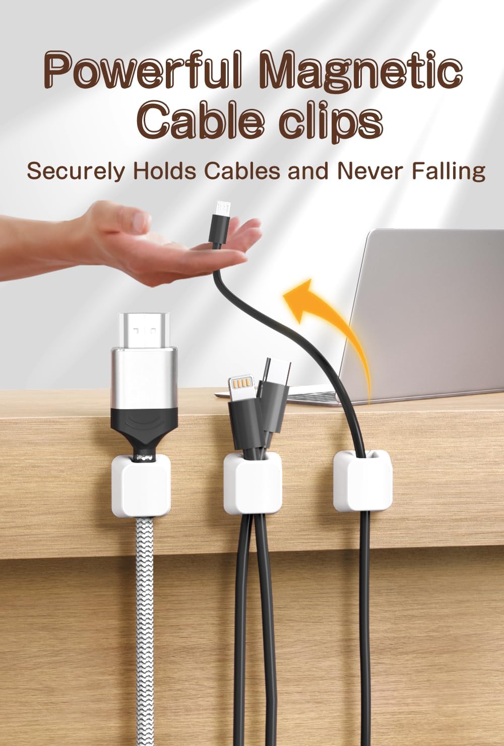 Maveek Magnetic Cord Holders, 5 Pack Silicone Magnet Cable Clips with Metal Plates, Standing Desk Wire Organizer for USB Charging Cables, Nightstand, Car, Metal Surface (Small, White)