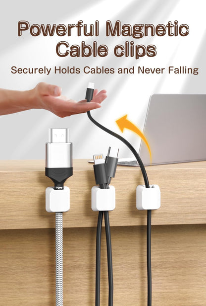 Maveek Magnetic Cord Holders, 5 Pack Silicone Magnet Cable Clips with Metal Plates, Standing Desk Wire Organizer for USB Charging Cables, Nightstand, Car, Metal Surface (Small, White)