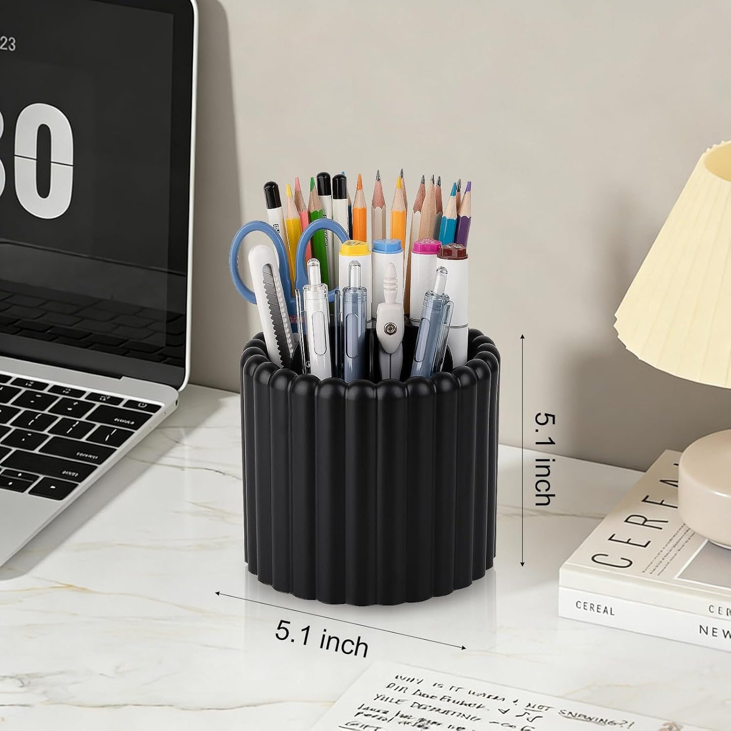 Anyoifax 360° Rotating Pen Holder 7 Slots Desk Organizer Removable Pencil Cup Plastic Art Supplies and Accessories Desktop Storage Box Caddy for Office, School, Home (White)