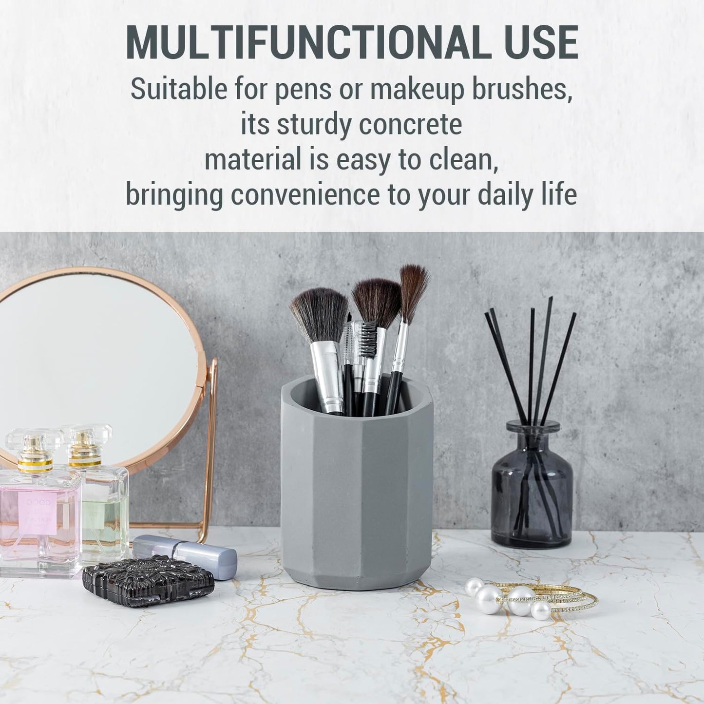 MyGift Pen Holder Pencil Holder For Desk Desktop Pen Cup Holder Gray Concrete 3.5 Inch Round Modern Office Desk Organizer