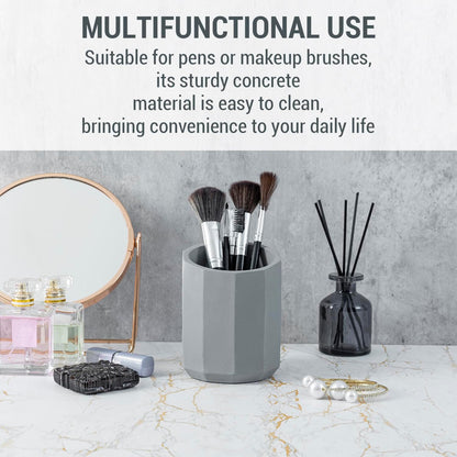 MyGift Pen Holder Pencil Holder For Desk Desktop Pen Cup Holder Gray Concrete 3.5 Inch Round Modern Office Desk Organizer