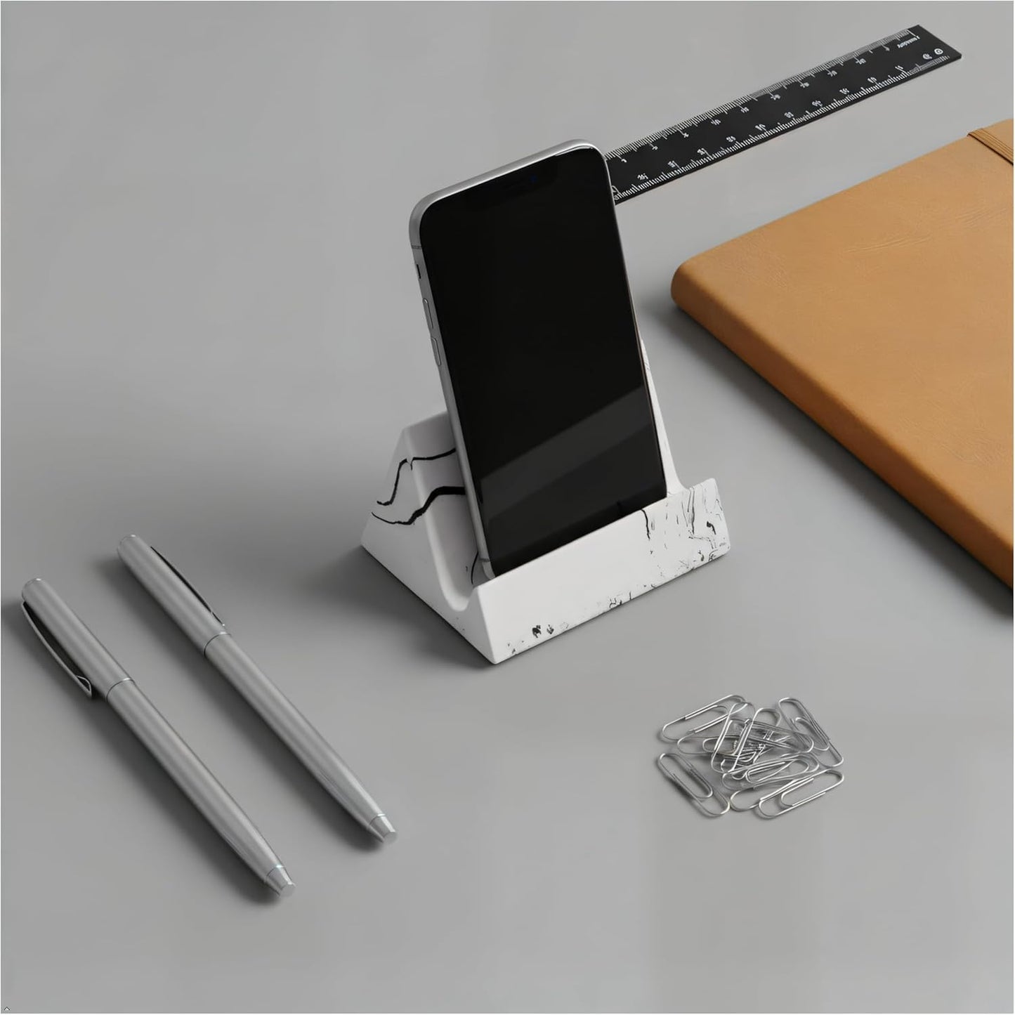 Concrete phone stand, desktop phone stand, multifunctional stand, compatible with iPhone 16/15/14/13/12 smartphones (Ink wash)