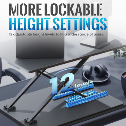 Standing Desk Converter, 25.16" × 15.75" Height Adjustable Laptop Stand for Desk, Sit Stand Monitor Stand, No Assembly Required for Home and Office Use (Black)
