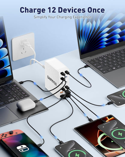 USB Charging Station (900W),12-Port USB C Charger Block with Dual 100W PD USB-C Fast Charging Station Hub for MacBook Pro/Air/All iPad Phone 17/16 15/14/13/Pro Max/Samsung Galaxy Note (Black)