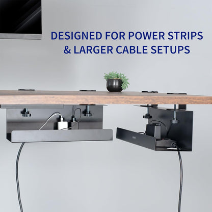 VIVO No Drill Clamp-on 17 inch Power Strip Cable Management Tray, Under Standing Desk Steel Cord Organizer, Black, DESK-CM6L-B