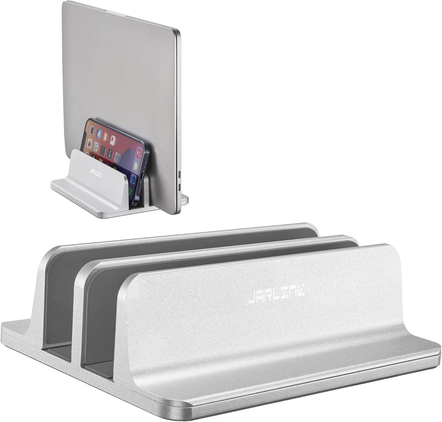 JARLINK Vertical Laptop Stand, Aluminum Laptop Holder Desktop Stand with Adjustable Dock Size (up to 17.3 inches) Compatible with All MacBook/Surface/Dell/Gaming Laptops (Silver)