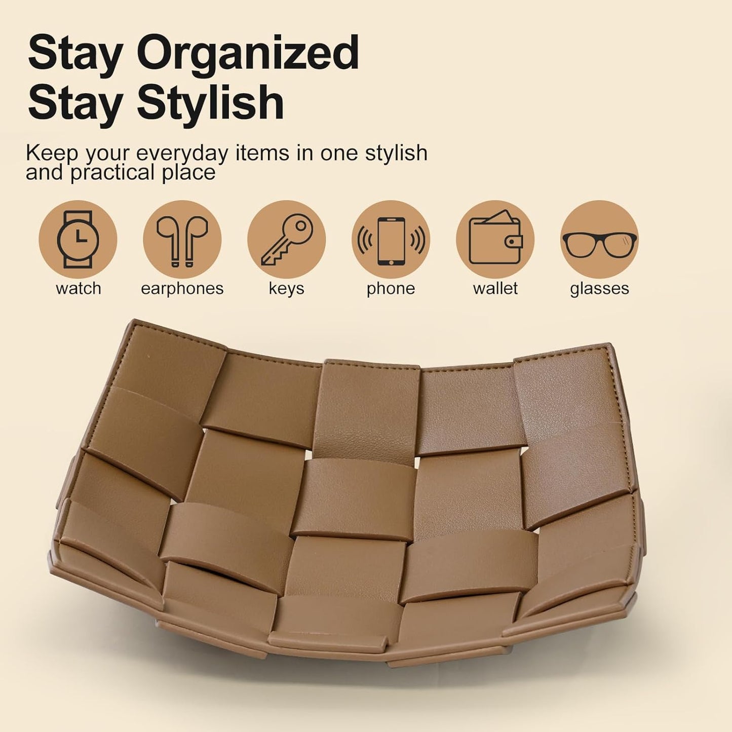Valet Tray PU Leather Key Holder Bowl for Men Entryway Table Nightstand Desk Tray for Wallet, Keys Men's Gift - Brown & Black, 9.8" L x 9.8" W x 2" H