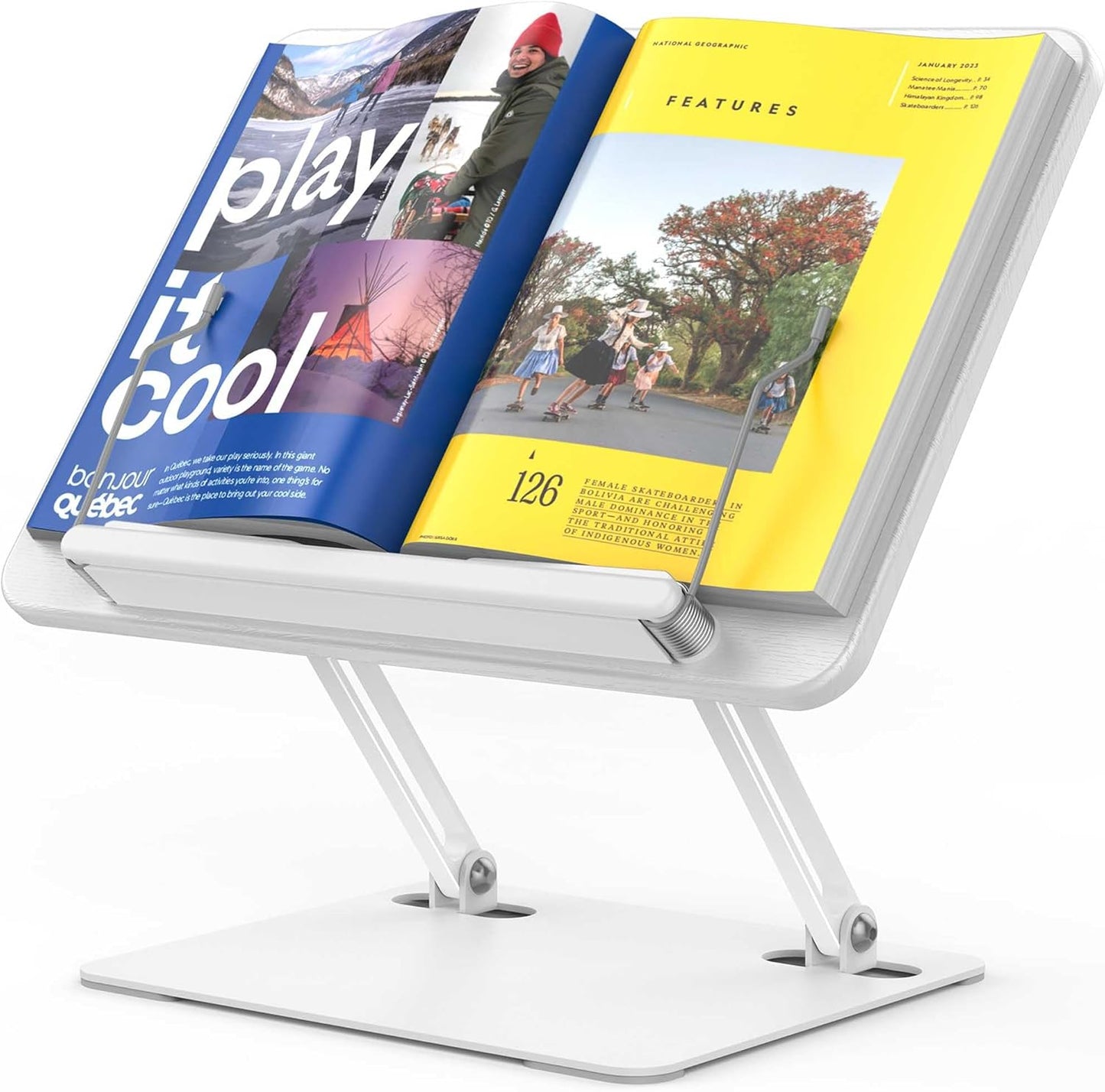 BESIGN BS01 Book Stand for Reading, Adjustable Book Holder, Ergonomic Laptop Stand with Elastic Page Clips for Music Scores, Recipe, Tablet, Laptop (Black)