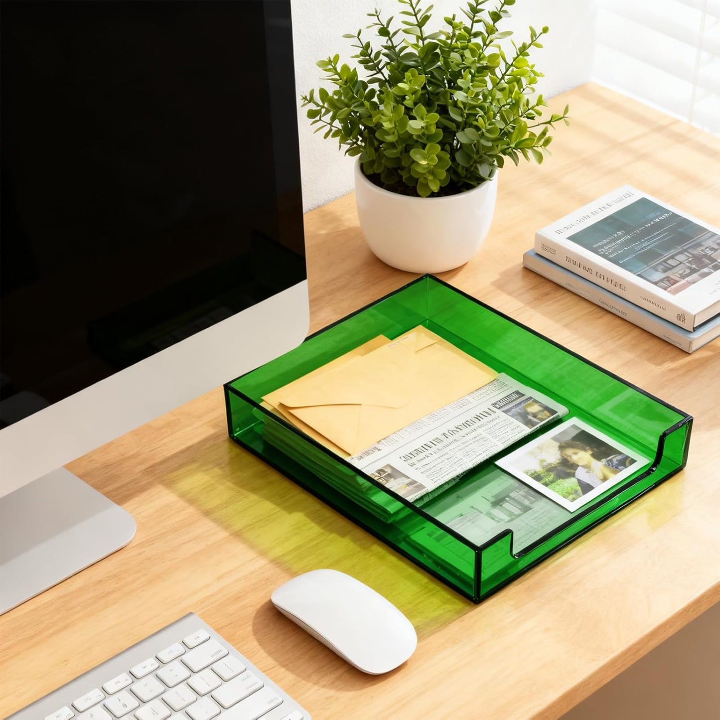 Paper Tray Acrylic File Organizer for Desk Letter Tray Desk Organizer Document Holder Sorter Storage for A4 Office Supplies Magazines, 13.8x10.6x2.4 Inches, Neon Pink