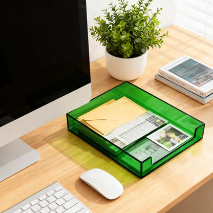 Paper Tray Acrylic File Organizer for Desk Letter Tray Desk Organizer Document Holder Sorter Storage for A4 Office Supplies Magazines, 13.8x10.6x2.4 Inches, Neon Pink
