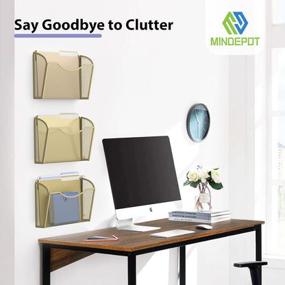 MINDEPOT Wall File Organizer,Hanging Wall Mounted File Folder Binder Holder Mail Organizer for Office,Home and School Supplies