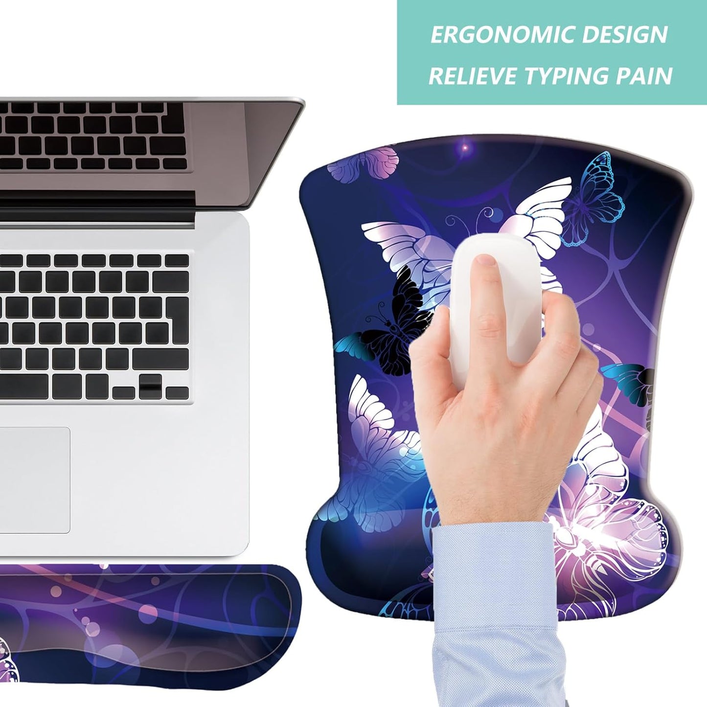 Keyboard Wrist Rest Pad Mouse Pad with Wrist Support Set of 3, Gaming Mousepad with Non-Slip Rubber Base, Ergonomic Memory Foam Mouse Cushion Support for Home Office Laptop Computer, Navy Blue