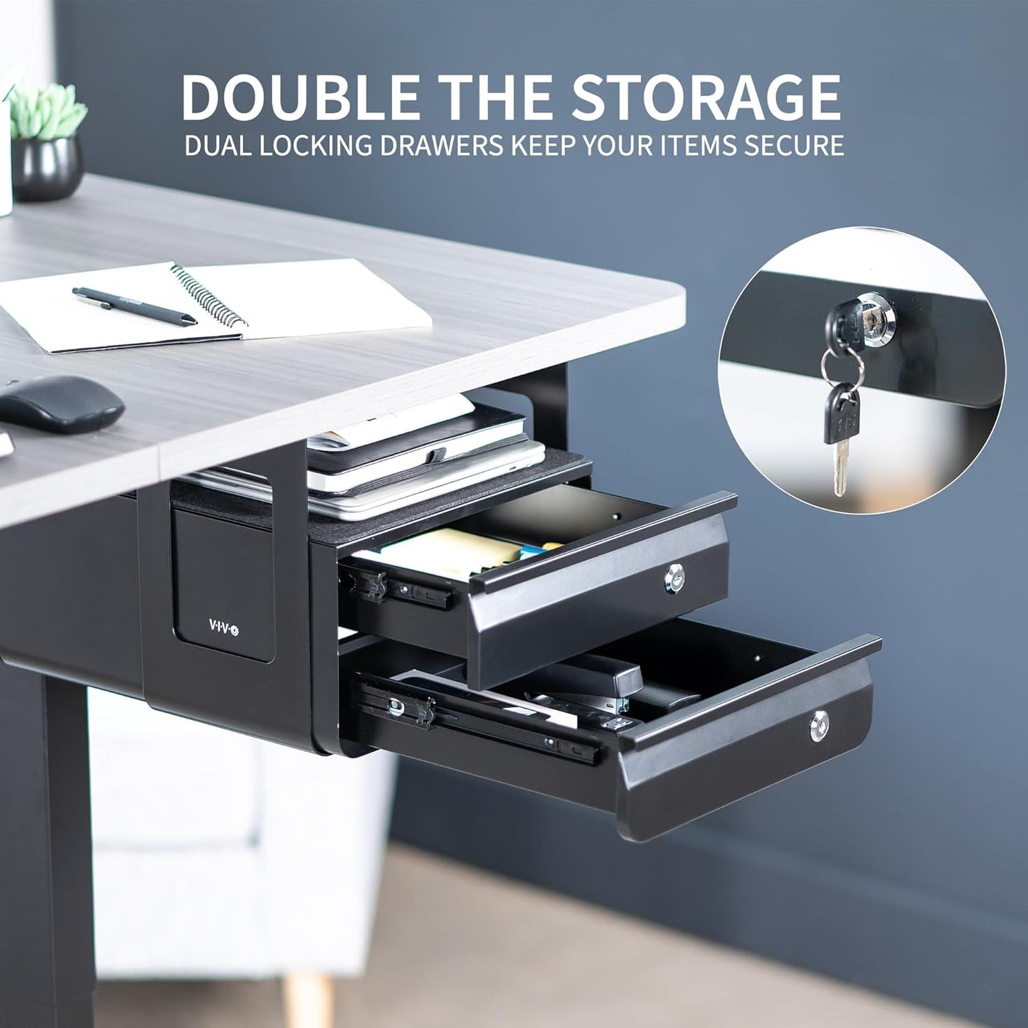 VIVO 13 Inch Under Desk Lockable Slide Out Drawer, Secure Home Office Storage Organizer, Steel, Black, DESK-AC03L-B