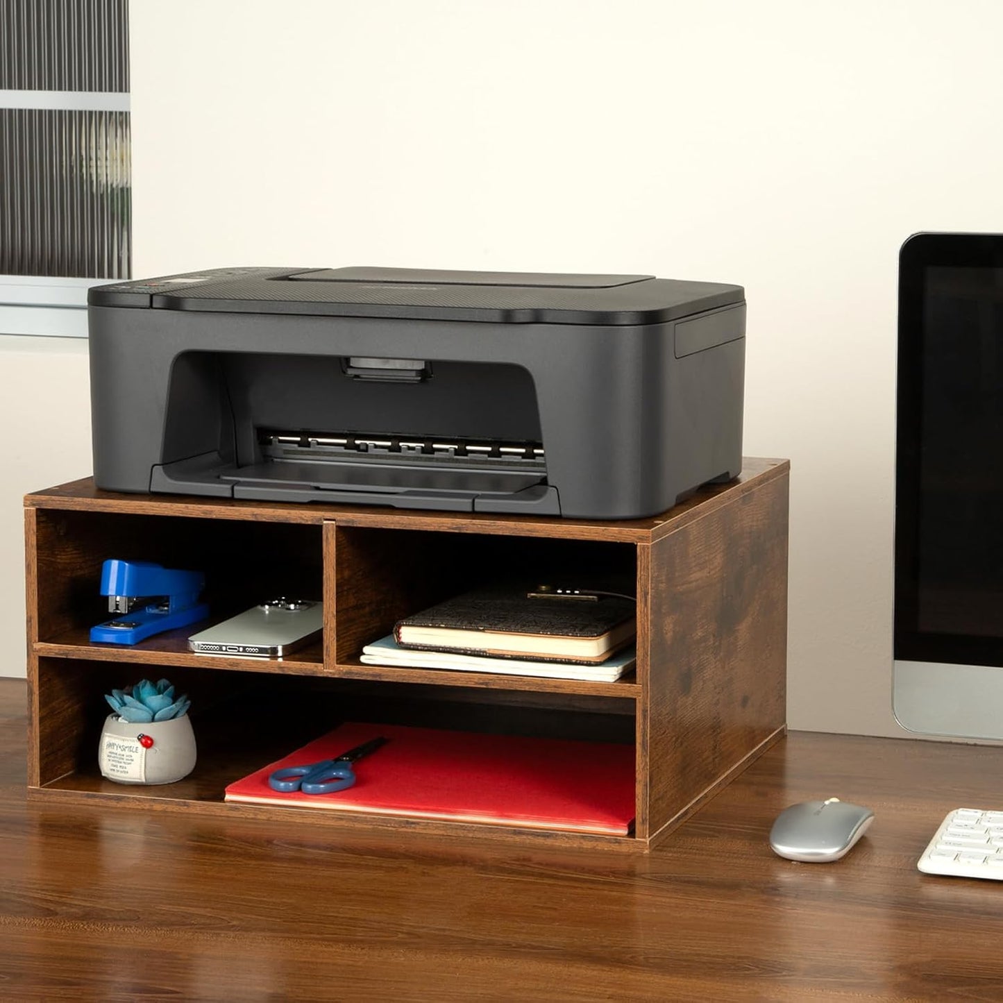 EMERIT Printer Stand Shelf with Storage Wood Desk Paper Organzier for Home/Office,Printer Riser, 2 Tire