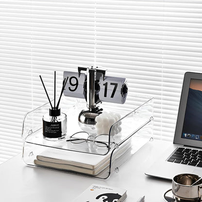 Gagee 4 Pack Paper Organizer for Desk,Stackable Paper Tray Book Holder for Classroom,Office and More,Letter Tray Desk Organizer,Clear