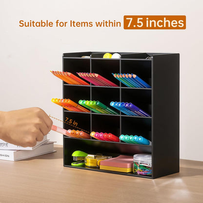 BEYGORM Acrylic Vertical Marker Organizer for 150 Markers with 13 Compartments, Clear Angled Pen & Pencil Holder, Large Desk Stationery & Art Supply Storage for Office & School (10.2 x 9.8 x 4 Inch)
