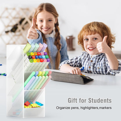 Asten Pen Holder, Pencil Holder for Desk, Pen Organizer for Office, School, Desktop, Large Capacity Pen Storage Organizer with 5 Compartment for Pens, Markers, Makeup Brush, Cosmetics (Clear, 1 Pack)