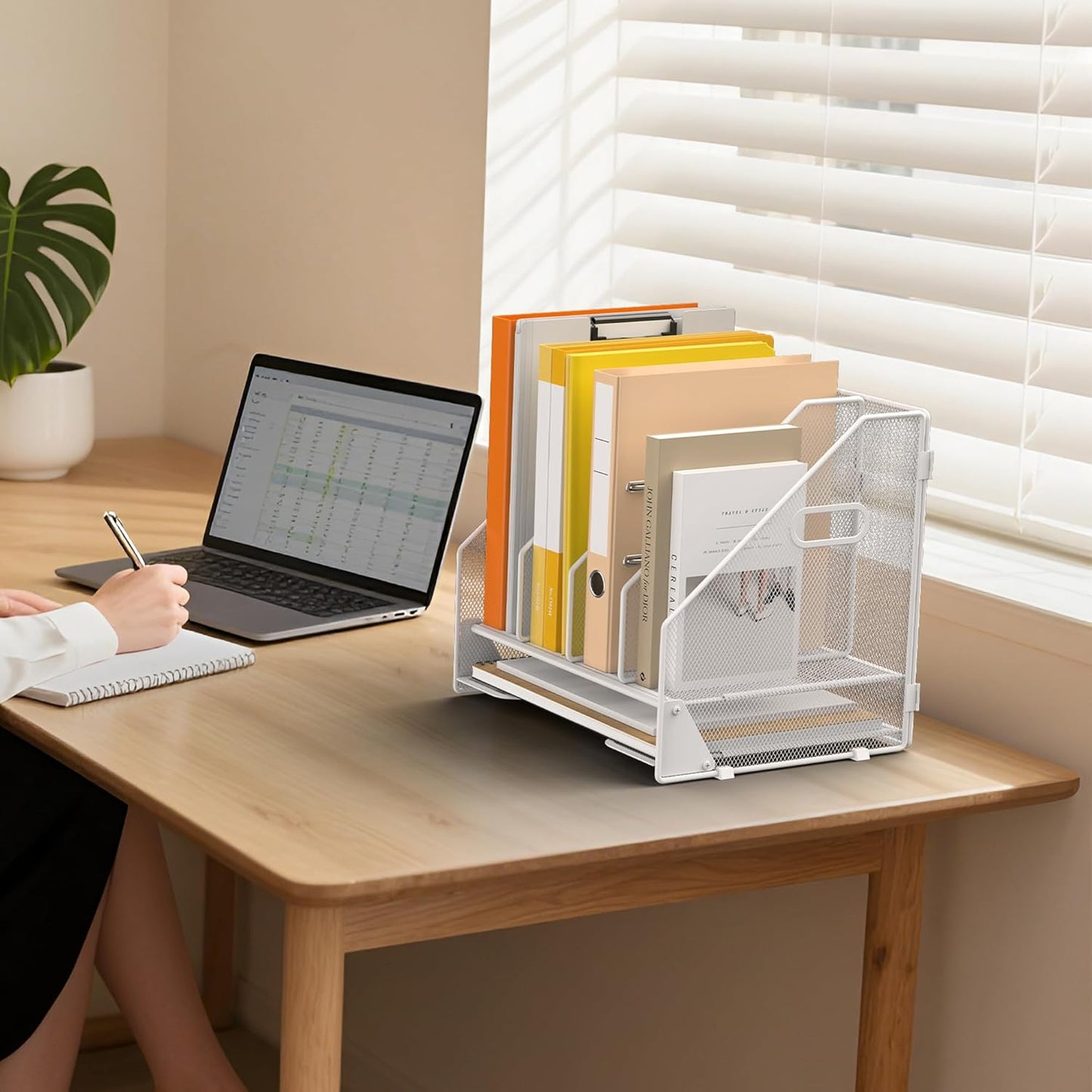 Desk File Folder Holder Organizer-5 Vertical Compartments Racks and Paper Letter Tray,Mesh Magazine File Holder Sorter,Desktop Accessories & Workspace Organizers for Home,Office,School-Black