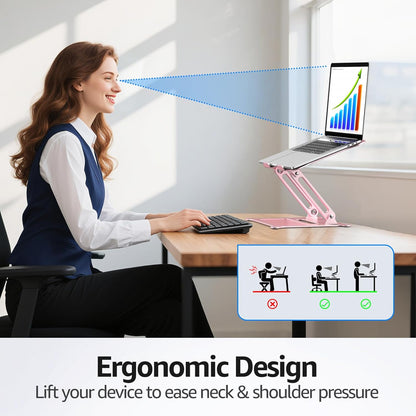 Urmust Laptop Notebook Stand Holder Adjustable Laptop Stand Portable Computer Riser Compatible with MacBook Air Pro HP Dell XPS Lenovo All Laptops 10-15.6"(Rose Gold)