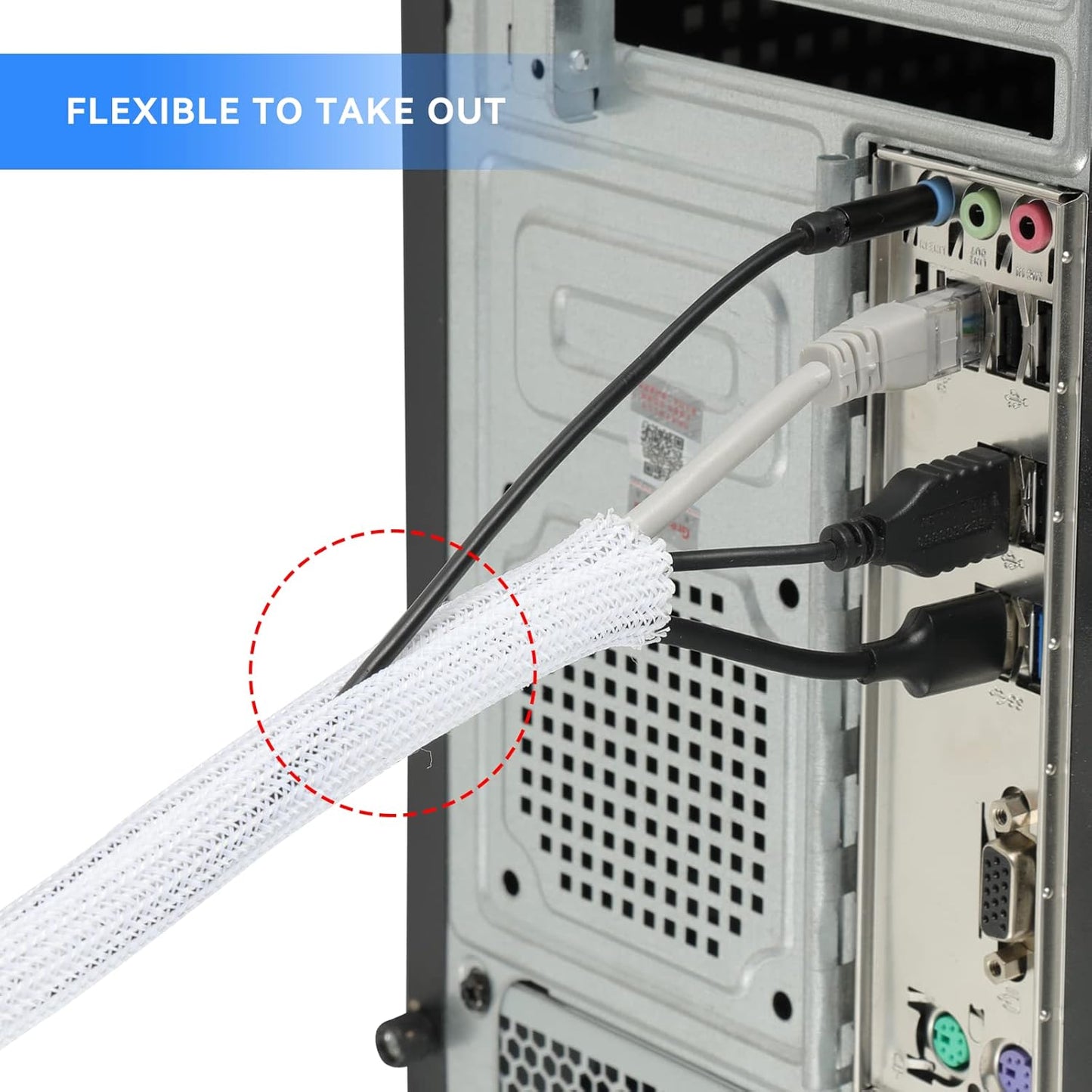 AGPTEK White Cable Sleeve, 2 Pack 5ft - 1.2 Inch Cable Management, Desk Cord Cover Organizer Wire Hider for Computer TV Wire Loom Tubing, Pet Proof Cord Protector from Cat Dog Chewing, White