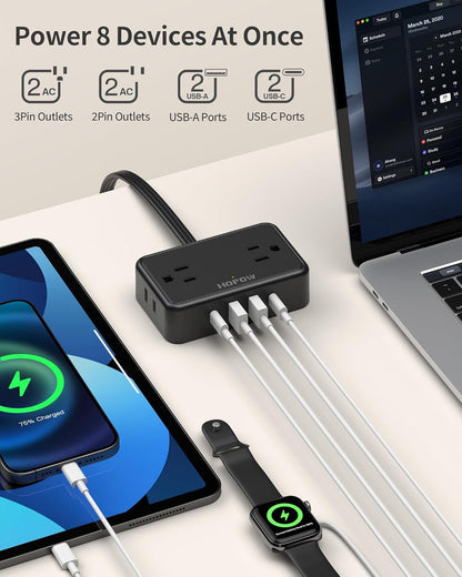 HOPOW Desk Clamp Power Strip, Desktop Mount Charging Station with 4 Outlets 4 USB Ports (2 USB C), 10Ft Under Desk Power Strip, Fits 2.75" Tabletop Edge, Extension Cord for Home Office, Black