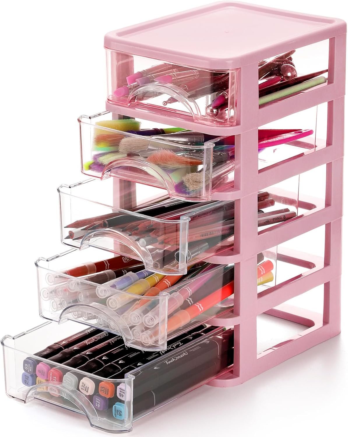 Hedume Desktop Drawer, Clear 5-Drawer Desktop Storage Unit, Small Organizer Box Storage Container Case, Frame with Clear Drawers, Drawer Unit