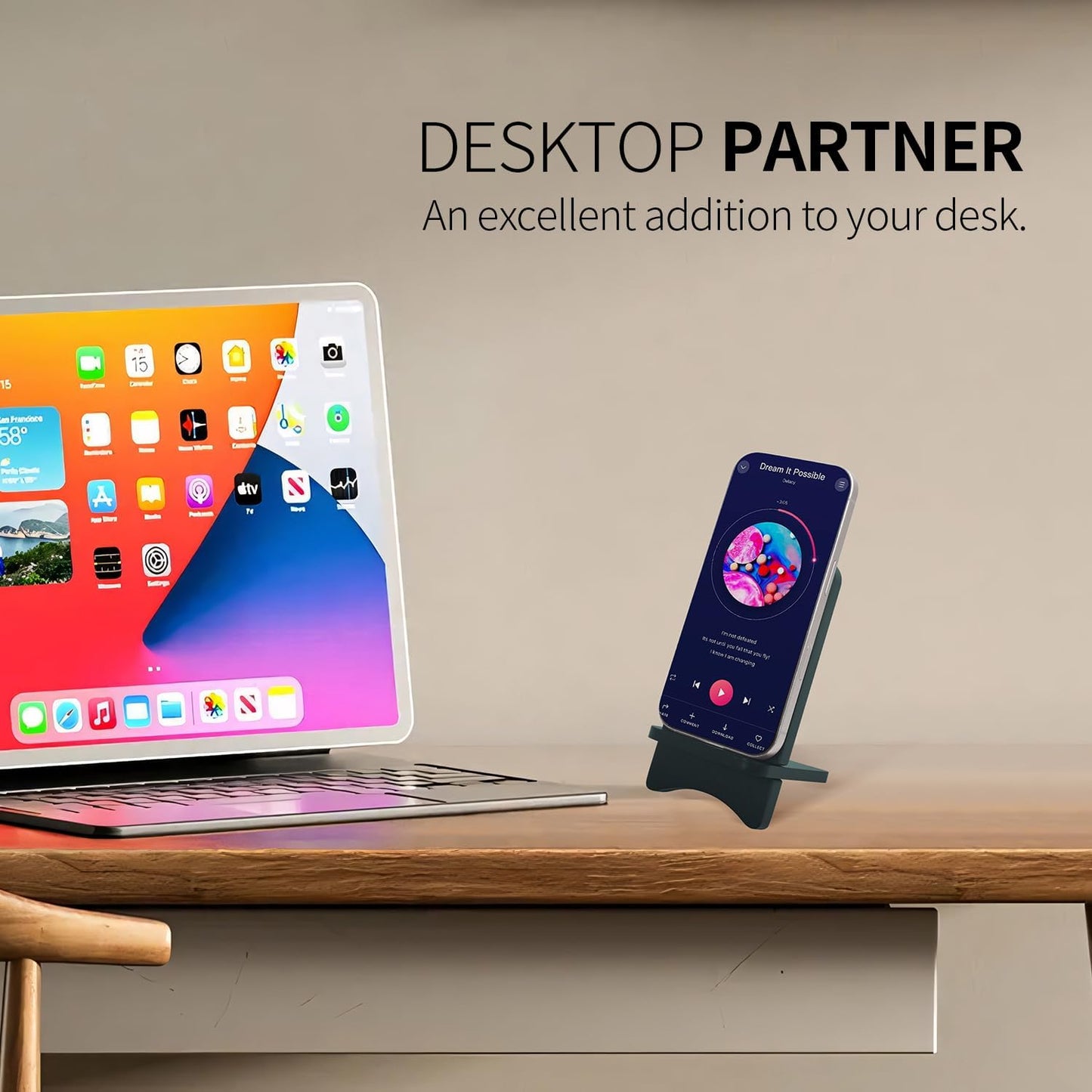 LUCKY BEAN Wood Phone Stand, Desktop Wooden Phone Holder, Portable Phone Stand for Desk, Compatible with iPhone & All Cell Phones (Walnut Wood)