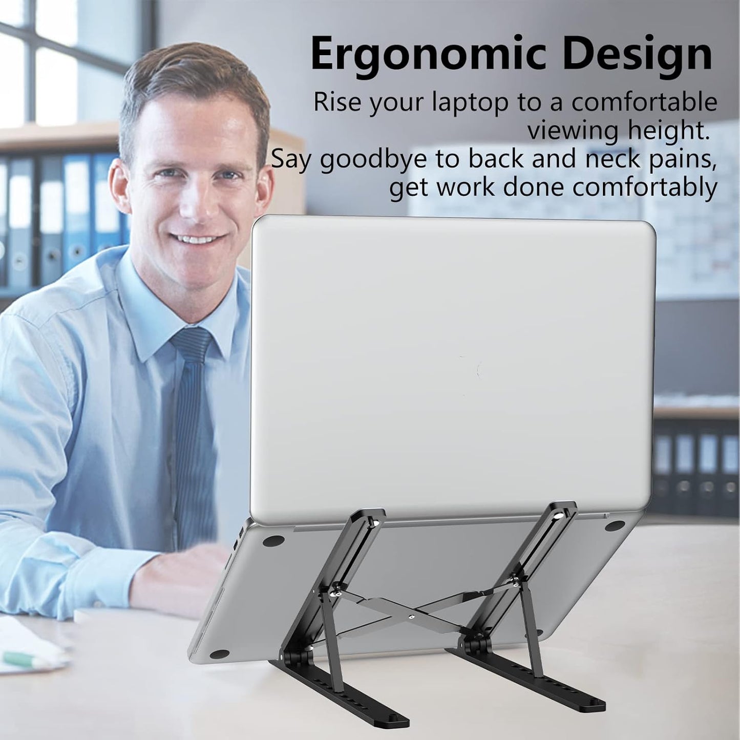 Laptop Stand for Desk, Adjustable Laptop Riser Foldable Portable Laptop Holder, Ventilated Cooling Notebook Stand for 10-15.6” Laptop,Tablet-White