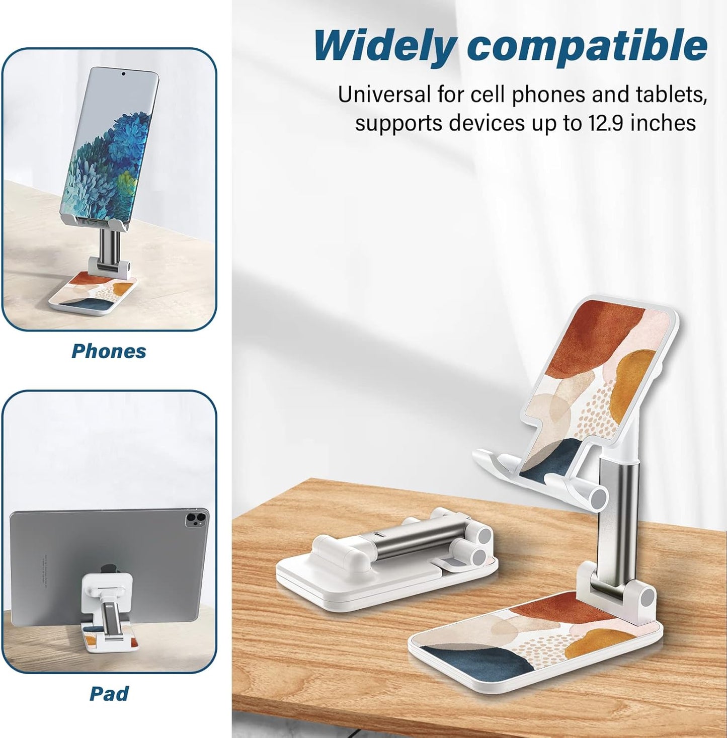 Desk Cell Phone Stand - Adjustable Angle-iPad Holder, Universal Compatible Phone Holder for Desk