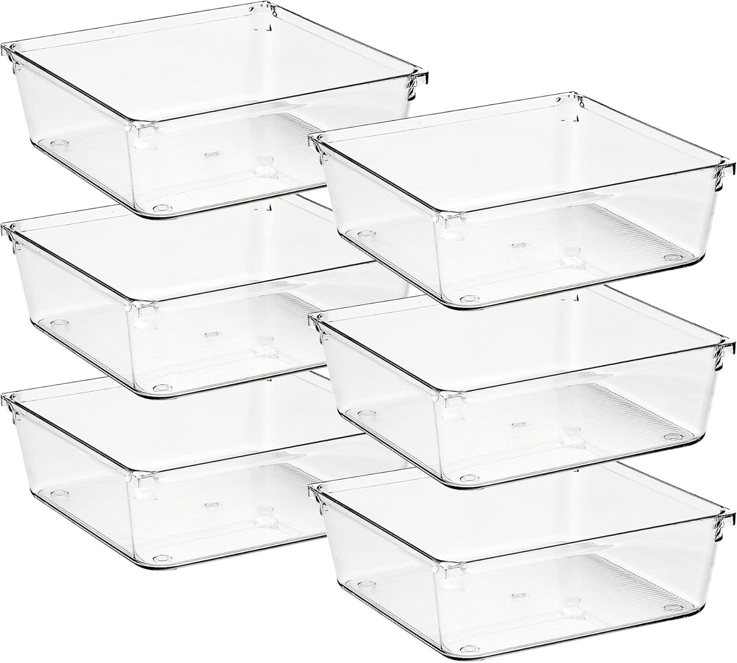 Ravinte 6 Pack Drawer Organizer - 6" X 9" Plastic Storage Bins, Acrylic Organizers with Non-Slip Pads Clear Desk Storage Tray for Makeup, Jewelries, Kitchen Utensils, Bathroom and Office