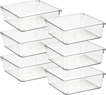 Ravinte 6 Pack Drawer Organizer - 6" X 9" Plastic Storage Bins, Acrylic Organizers with Non-Slip Pads Clear Desk Storage Tray for Makeup, Jewelries, Kitchen Utensils, Bathroom and Office
