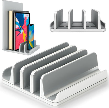 Elestoria 5- Slot Vertical Laptop Stand - Aluminum Laptop Stand Vertical for Desk - Fits MacBook Pro/Air, Surface, Mobiles & Gaming Laptops up to 17.3" - Heavy Duty Laptop Holder for Desk - (Black)