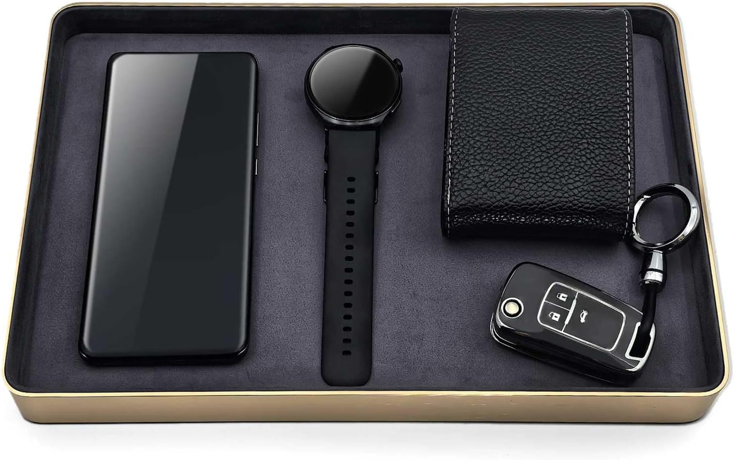 Metal Jewelry Tray, Valet Tray, Bedside Table and Desktop Organizer. It is Stackable and can be Used to Display Watches, Rings, Earrings and Bracelets（Brown）