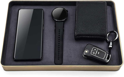 Metal Jewelry Tray, Valet Tray, Bedside Table and Desktop Organizer. It is Stackable and can be Used to Display Watches, Rings, Earrings and Bracelets（Brown）
