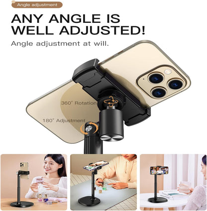 Hosannn Century Adjustable Cell Phone Stand Rotating Lifting Mobile Phone Holder for Desk & Video Recording Compatible with All iPhone for Galaxy (White)