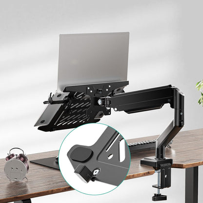 WALI Laptop Desk Mount, Single Monitor Arm with Laptop Holder, Adjustable Height Laptop Arm Mount for Desk, Fits 17” Notebook and 34” Monitors, Up to 22-26.4Lbs (GSMP001LPN), Black