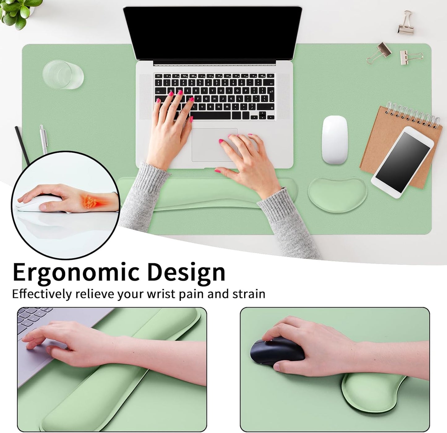 Wrist Rest for Computer Keyboard and Mouse, Ergonomic Design Wrist Support Pad for Keyboard, Soft Memory Foam Desk Pads Support Hand and Arm Easy Typing Pain Relief, 2 Piece Pad, Cream Pink