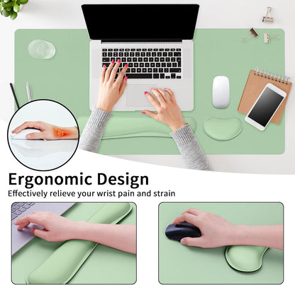 Wrist Rest for Computer Keyboard and Mouse, Ergonomic Design Wrist Support Pad for Keyboard, Soft Memory Foam Desk Pads Support Hand and Arm Easy Typing Pain Relief, 2 Piece Pad, Cream Pink