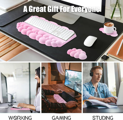 Ergonomic Wrist Rest for Keyboard and Mouse, Soft Memory Foam Cloud Keyboard Stand Pad with Wrist Rest Set, Easy Typing, Pain Relief, Comfort for Office, Work, Gaming - White