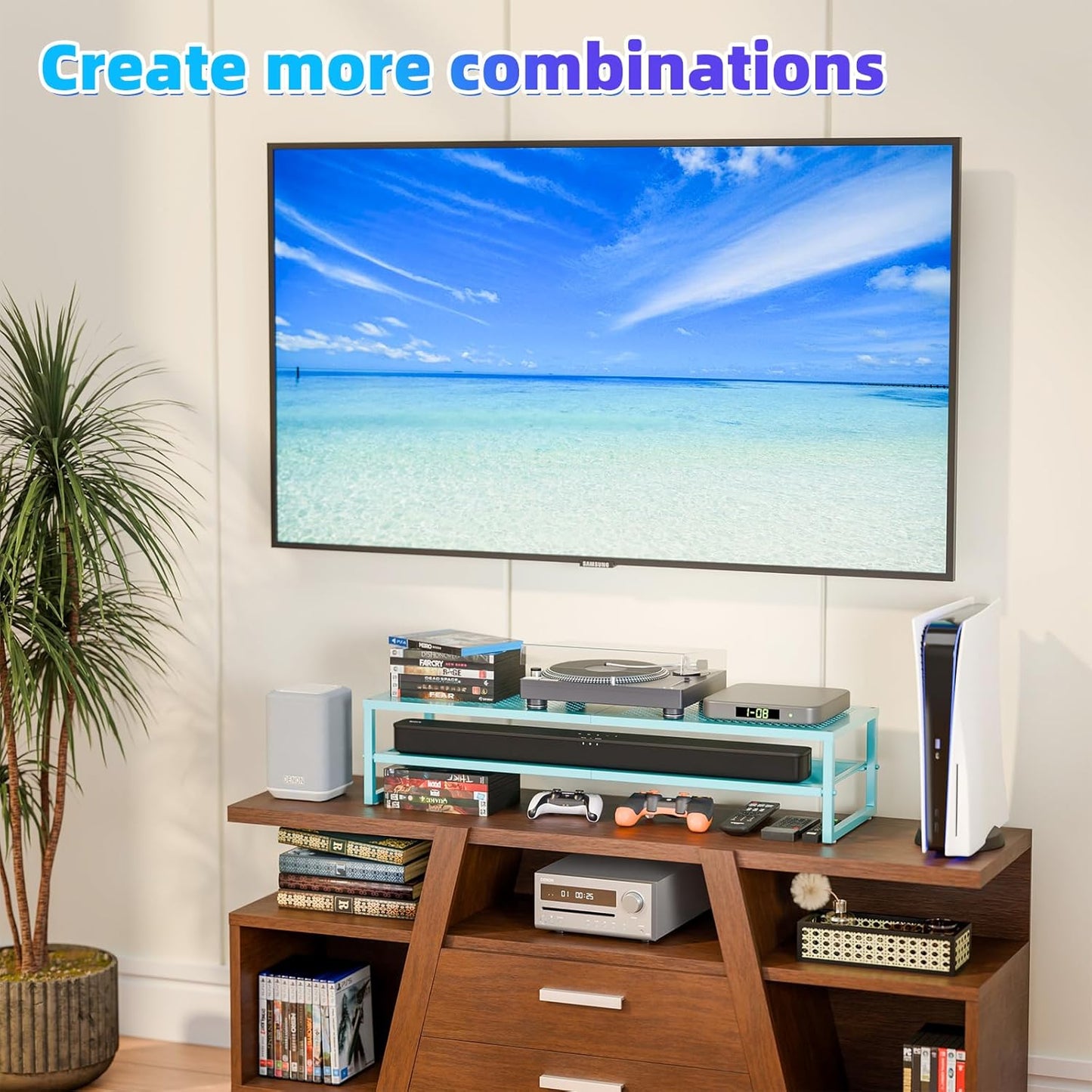 Simple Trending 2 Tier Metal Dual Monitor Stand Riser with 32"x10" Mouse Pad, Computer Desk Organizer for 2 Monitors, Laptop, Printer, TV, Black