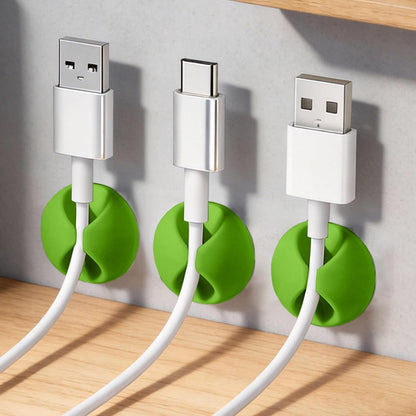 3PCS Cord Holder Cable Clips, Round Silicone Adhesive Cord Organizer Charger Holder Wire Management Keeper for Home, Nightstand, Desk, Office or Mouse, Light Green