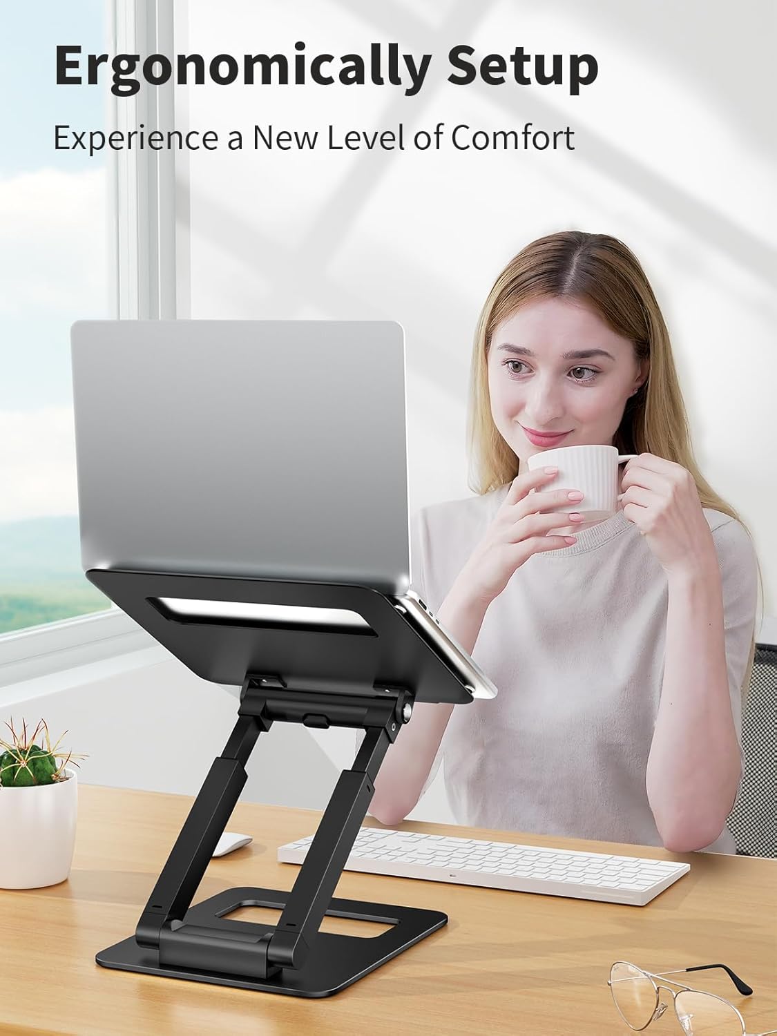 tounee Laptop Stand for Desk Adjustable Height, Telescopic Computer Stand with Pull Out Design Ergonomic Laptop Riser Fits All Laptops 10-17"-Silver