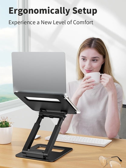 tounee Laptop Stand for Desk Adjustable Height, Telescopic Computer Stand with Pull Out Design Ergonomic Laptop Riser Fits All Laptops 10-17"-Silver