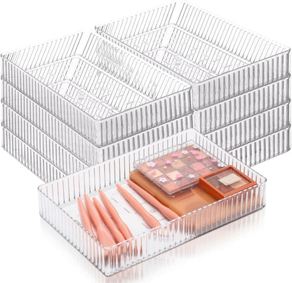 Teenyyou 8 Pcs Clear Drawer Organizers Bins Stackable Makeup and Vanity Organizer Trays Clear Plastic Drawer Organizers Set for Office Desk Dividers(9.9 x 6.3 x 1.8 Inches)