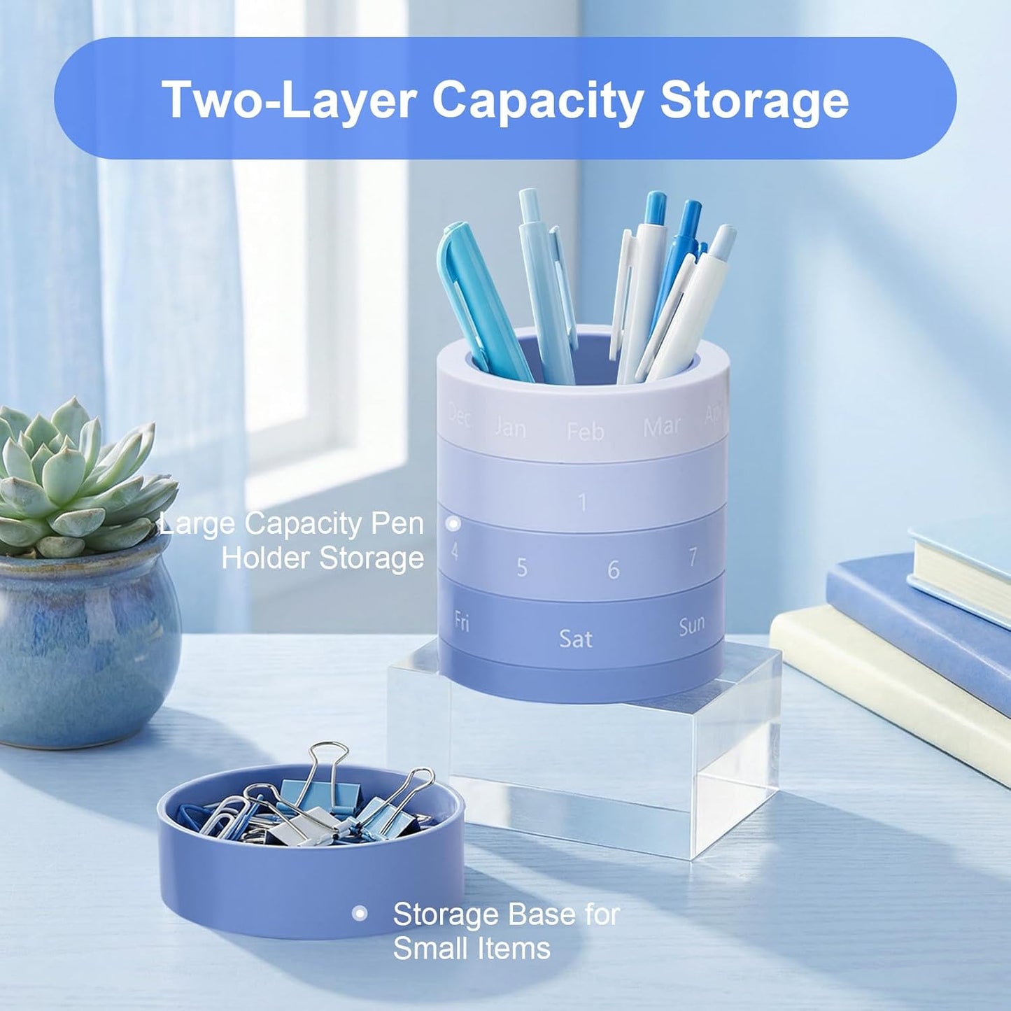 Comix Calender Pen Holder for Desk, Cute Pencil Holder Pen Organizer, Brown Platsic Pen Pencil Cup for Home School Office Supplies