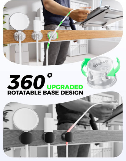 9 Pack Magnetic Cable Clips - gliship [Upgraded 360° Rotatable] Cord Organizer, Strong Magnetic Cord Holder, Adhesive Wire Keeper, Phone Cord Holder, Nightstand Wire Keeper Desk Decor, Tidy Helper