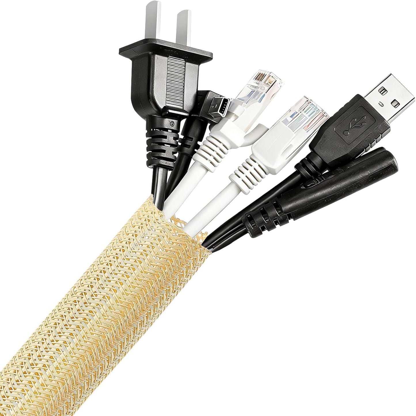 AGPTEK White Cable Sleeve, 2 Pack 5ft - 1.2 Inch Cable Management, Desk Cord Cover Organizer Wire Hider for Computer TV Wire Loom Tubing, Pet Proof Cord Protector from Cat Dog Chewing, White